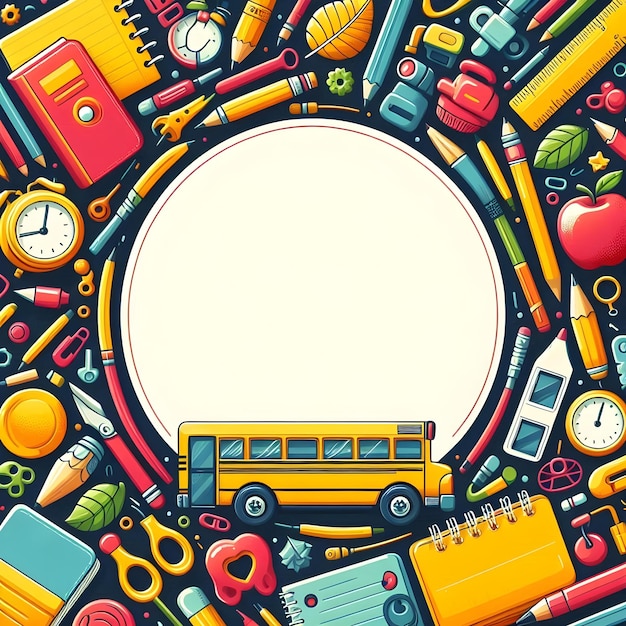 Photo a colorful picture of a school bus with a white circle in the middle