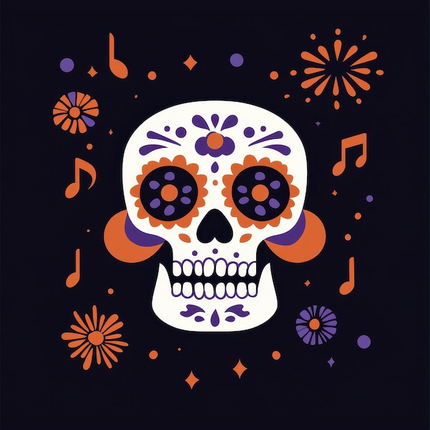 a colorful picture of a skull and a skull with music notes