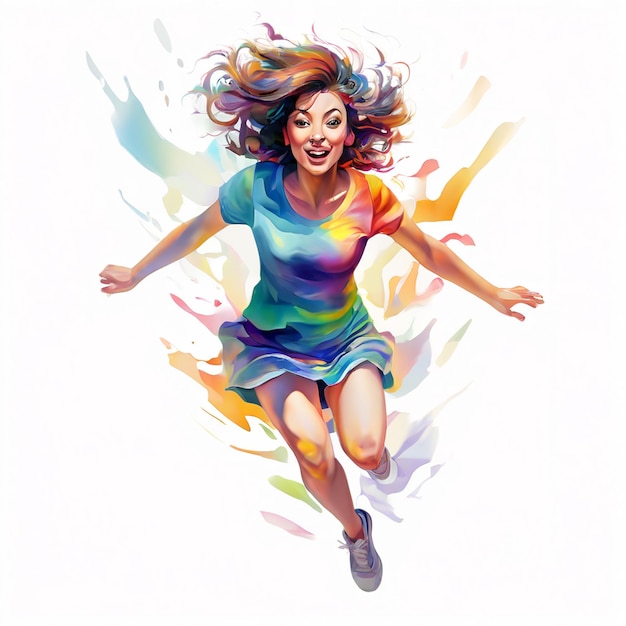 a colorful picture of a woman jumping in the air with the words happy birthday