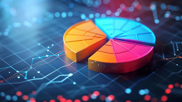 Photo colorful pie chart on digital data background