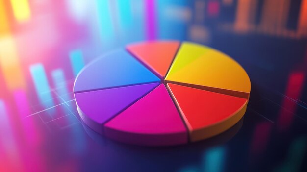 Photo colorful pie chart on a grid background