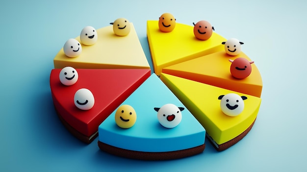 Photo a colorful pie chart with smiling faces on each slice