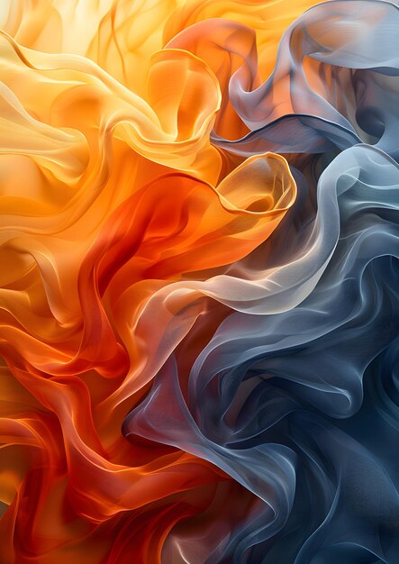 A colorful piece of fabric with orange and blue swirls