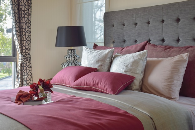 Colorful Pillow and decorative tray with book