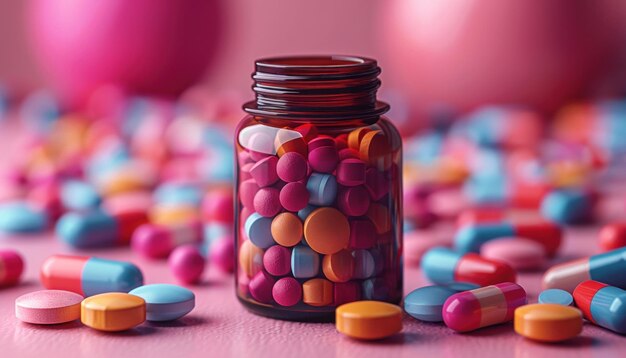 Colorful Pills Filling a Jar