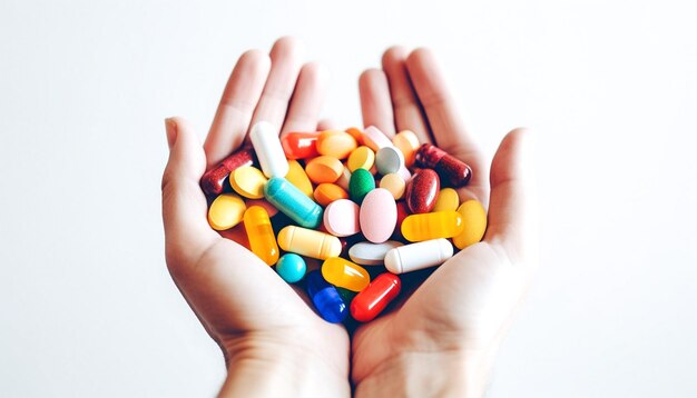 Photo colorful pills and medicines in the hand