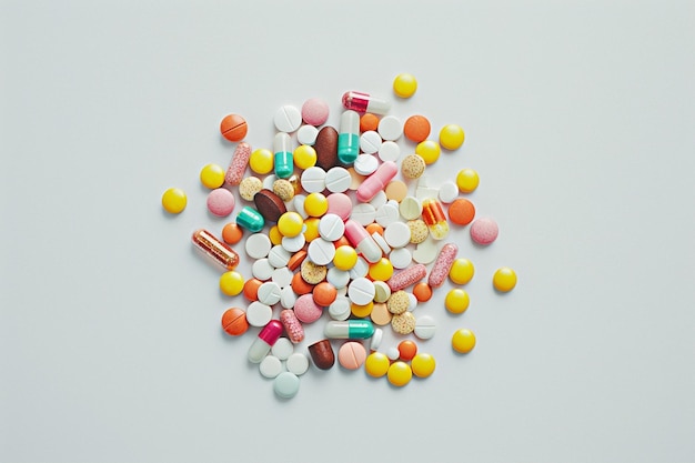 Colorful Pills and Tablets on White