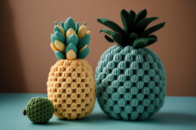 colorful pineapple fruit shape crochet art illustration