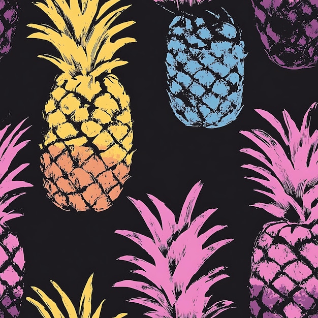 Photo colorful pineapple pattern tropical fruits background seamless exotic design