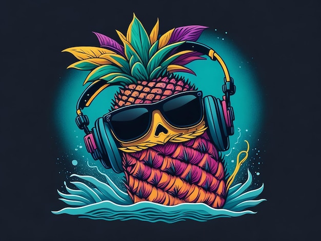 Colorful pineapple with sunglasses vector illustration