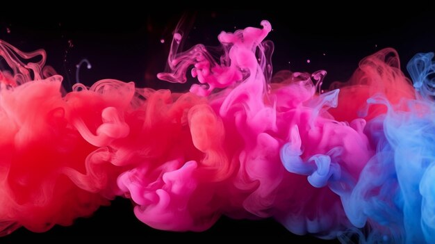 Colorful pink red rainbow smoke paint explosion color fume powder splash motion of liquid ink dye in water