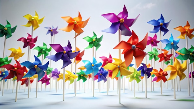 Photo colorful pinwheels in field under bright sky