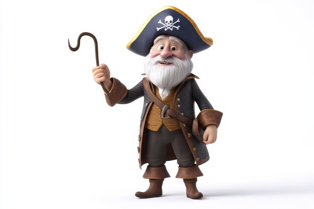 Photo a colorful pirate character standing proudly on a white background