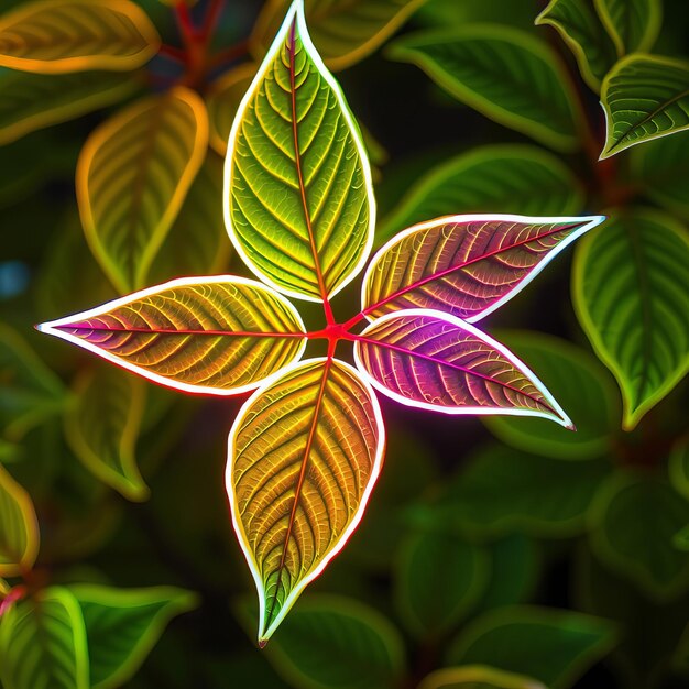 a colorful plant with a purple and green leaf that says  art  on it