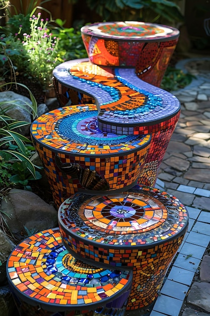 a colorful planter with colorful mosaics on it