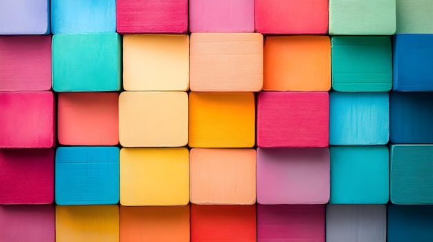 Photo colorful plastic cubes are stacked on a white surface