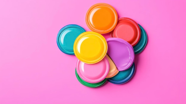 Colorful Plastic Discs on Pink Background