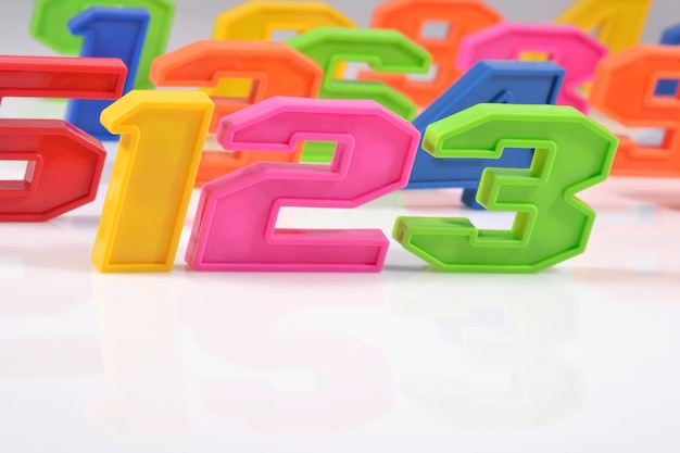 Colorful plastic numbers 123 on white