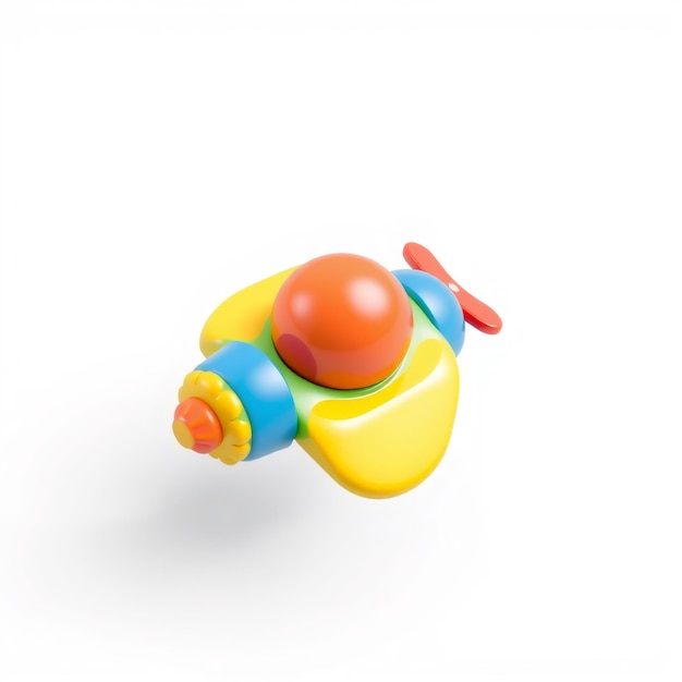 Photo colorful plastic toy airplane with a large orange sphere in the middle