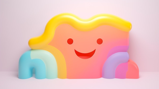 a colorful plastic toy with a rainbow colored top sits in a pink background.