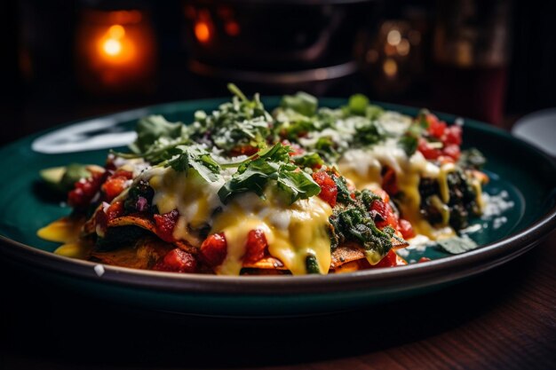 Colorful plate of vegetarian enchiladas with spinach and cheese