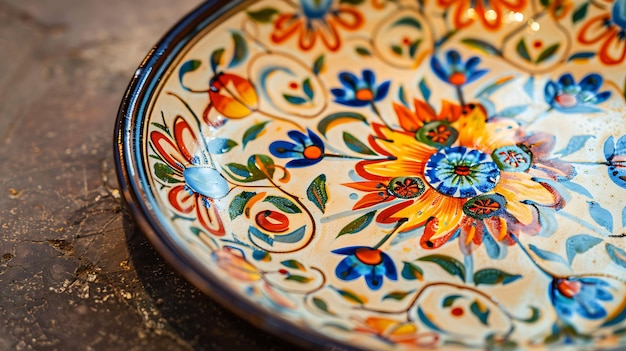 Photo a colorful plate with a flower design on it