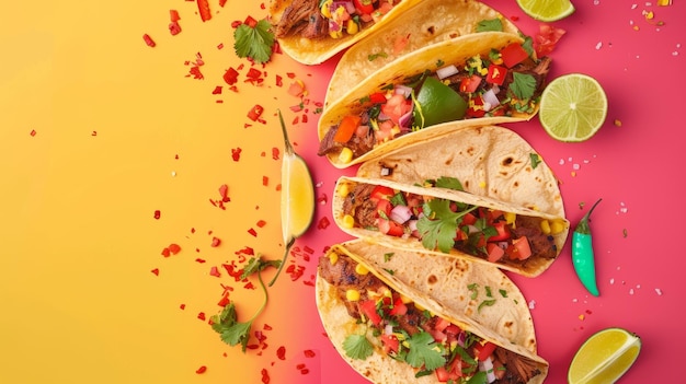 Photo a colorful plate with tacos and a lemon wedge