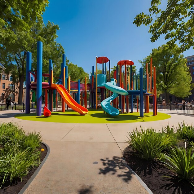 Photo a colorful play area with a slide that says playground