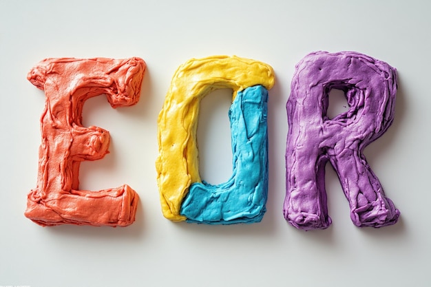 Photo colorful play dough letters of the english alphabet on a bright white background for fun learning