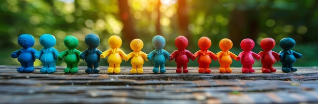 Colorful Playdough Figures Holding Hands in Autumn Forest