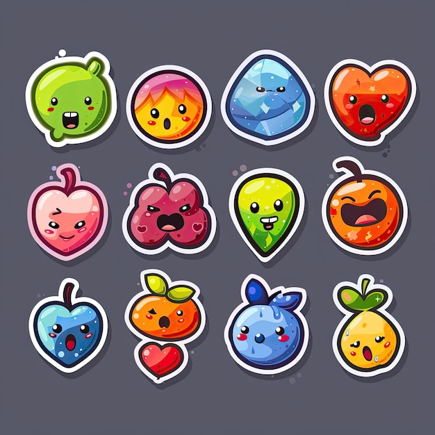 Colorful and Playful Digital Stickers of Fruits and Other Objects with Unique Personalities