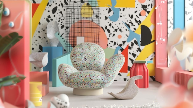 Photo colorful and playful interior design with a quirky chair