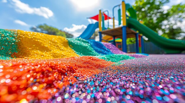 Photo colorful playground surface with rainbow colors and slide