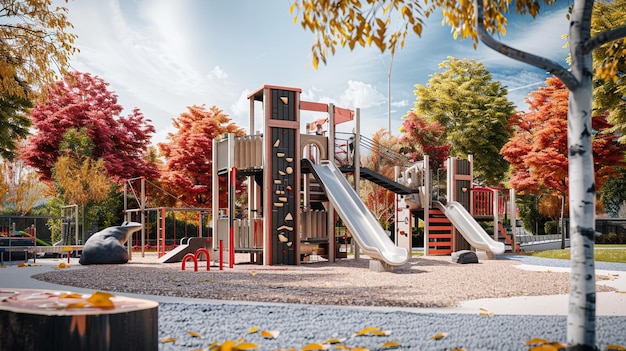 Colorful Playground with Slides and Climbing Walls for Kids