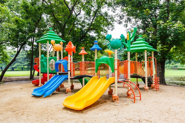 Colorful playground on yard in the park.