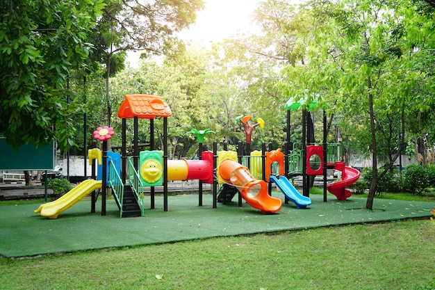 Colorful playground on yard in the park