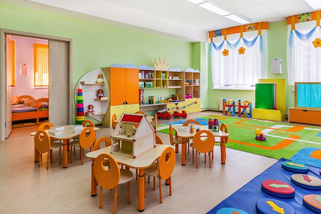 Colorful playroom with toys in kindergarten