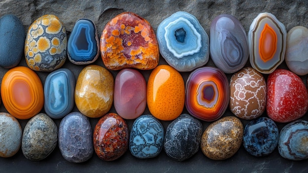 Photo colorful polished agate stones on display generative ai