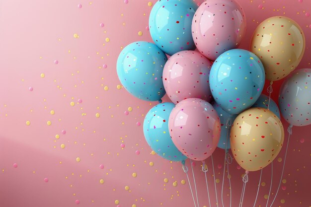 Colorful Polka Dot Balloons Against Blue and Yellow Background