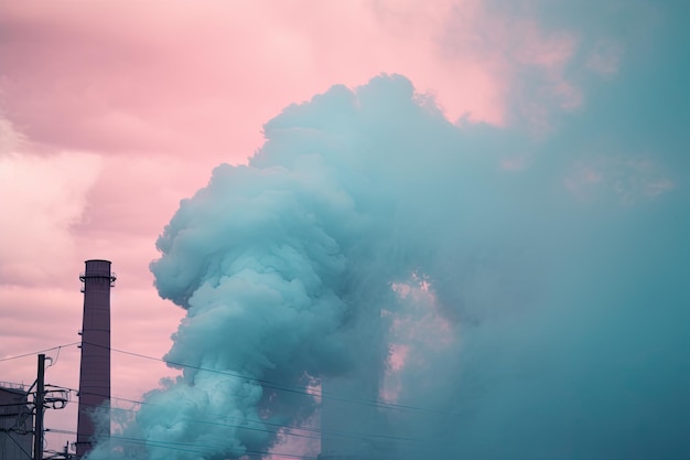 Colorful pollution from manufacturing plants Blue smoke Generative AI