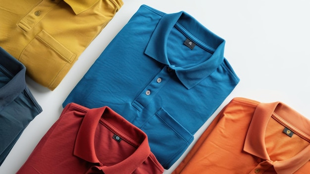 Colorful polo shirts folded on white background