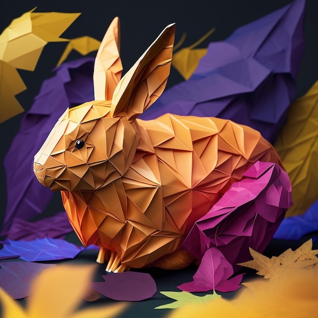 Colorful polygon art geometric rabbit animal AI Generated