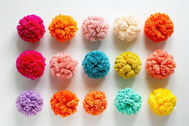 Colorful Pompoms Isolated In Transparent Background