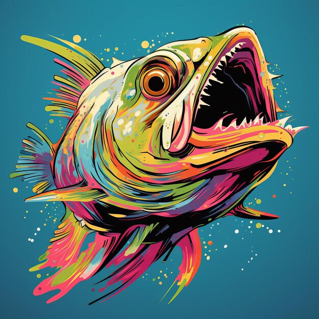 Photo colorful pop art catfish illustration on blue background