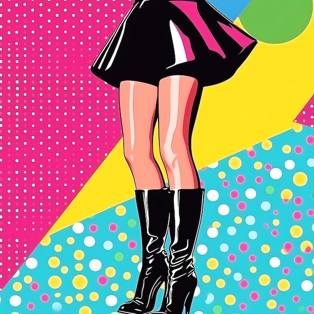 Colorful Pop Art Illustration of Legs in Boots