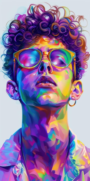 Colorful Pop Art Portrait of a Young Man Wearing Sunglasses