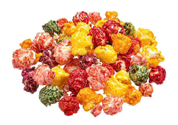 Colorful popcorn isolated on white background