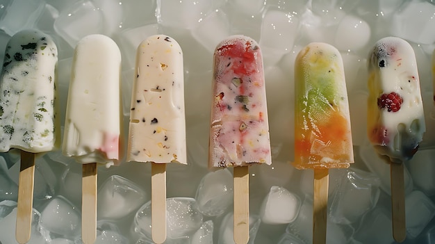 Photo colorful popsicles on ice