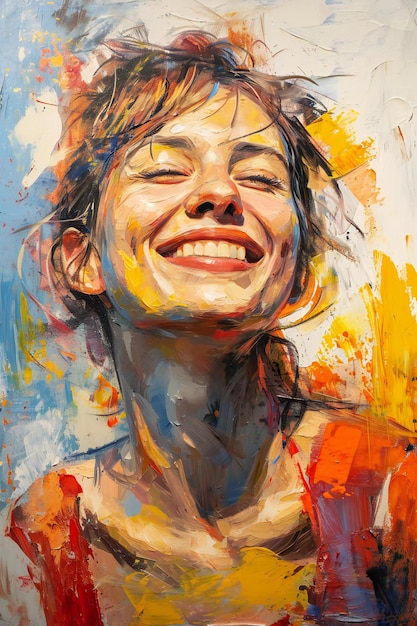 Colorful portrait of a beautiful young woman painted with oil paints