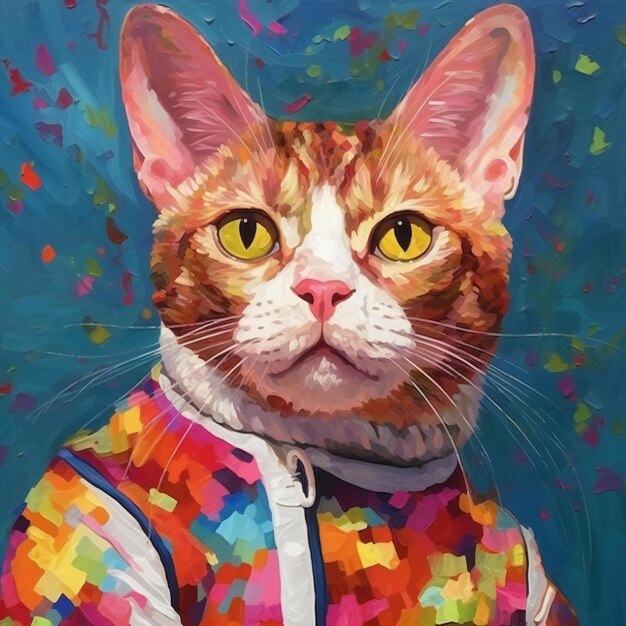 Colorful portrait of a cat with big eyes Illustration